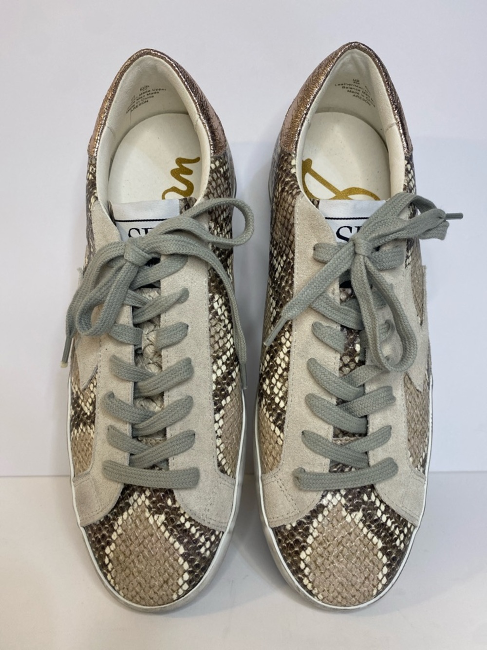 Sam Edelman Ethyl Snake Print Sneakers Size 8 EU 38 Worn Once Distressed Sole